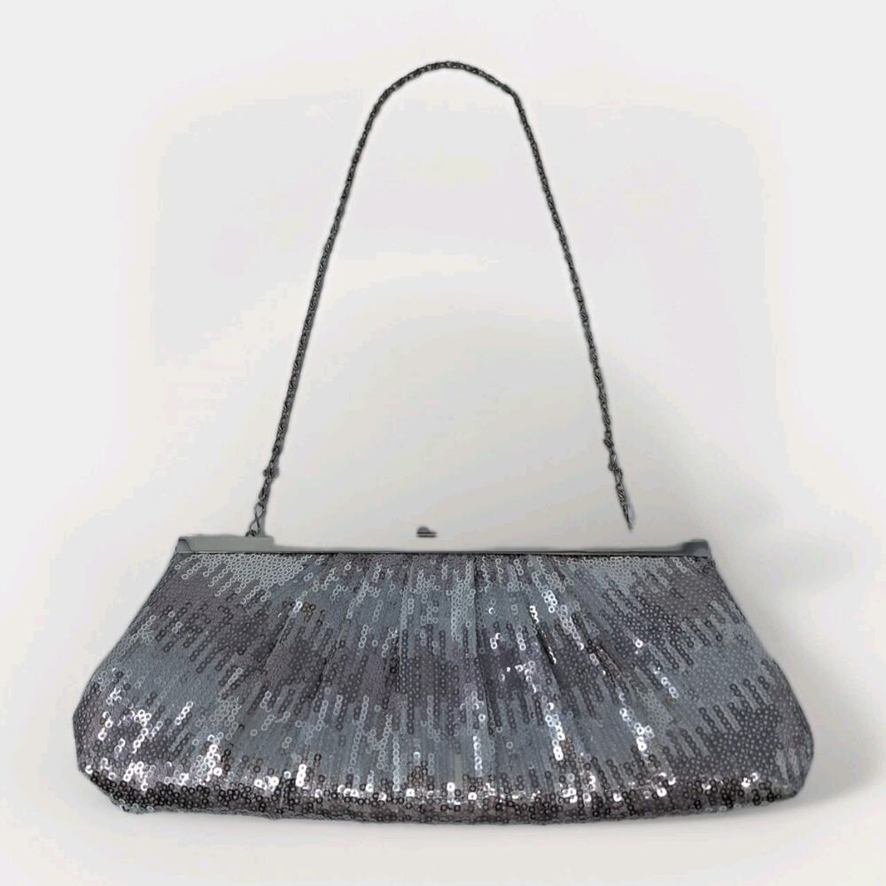 Jessica McClintock Silver Sequins Clutch/Chain Bag